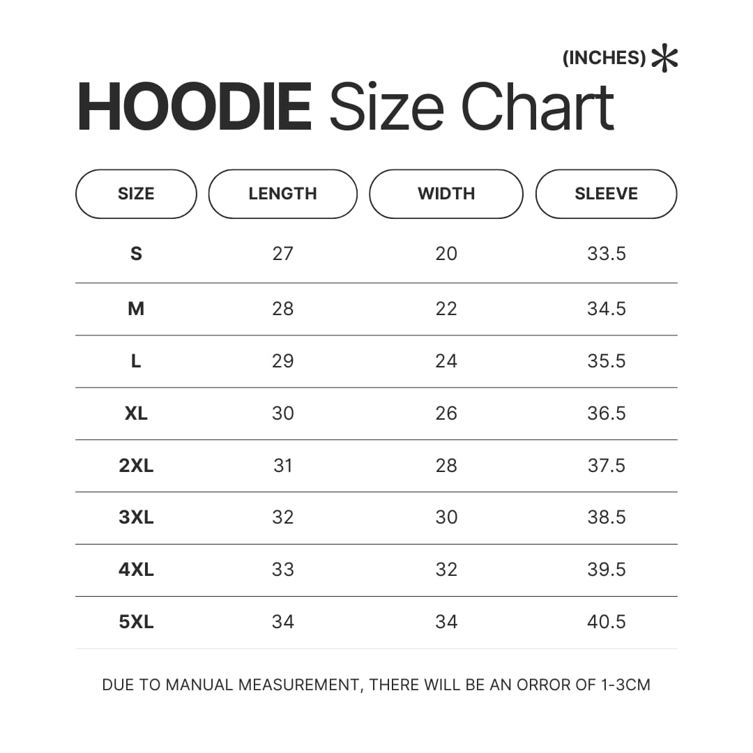 Hoodie Size Chart - Genshin Impact UK Shop
