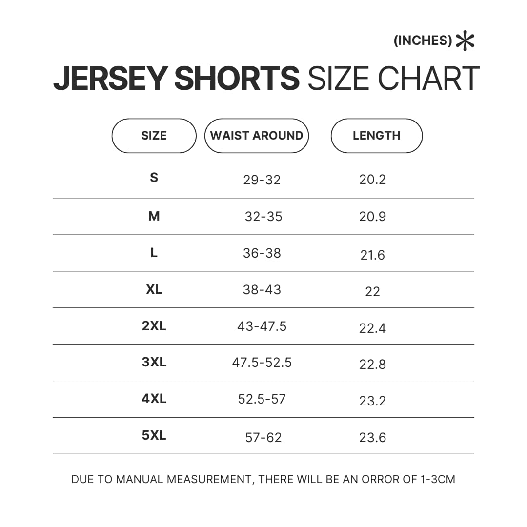 Jersey Shorts Size Chart - Genshin Impact UK Shop