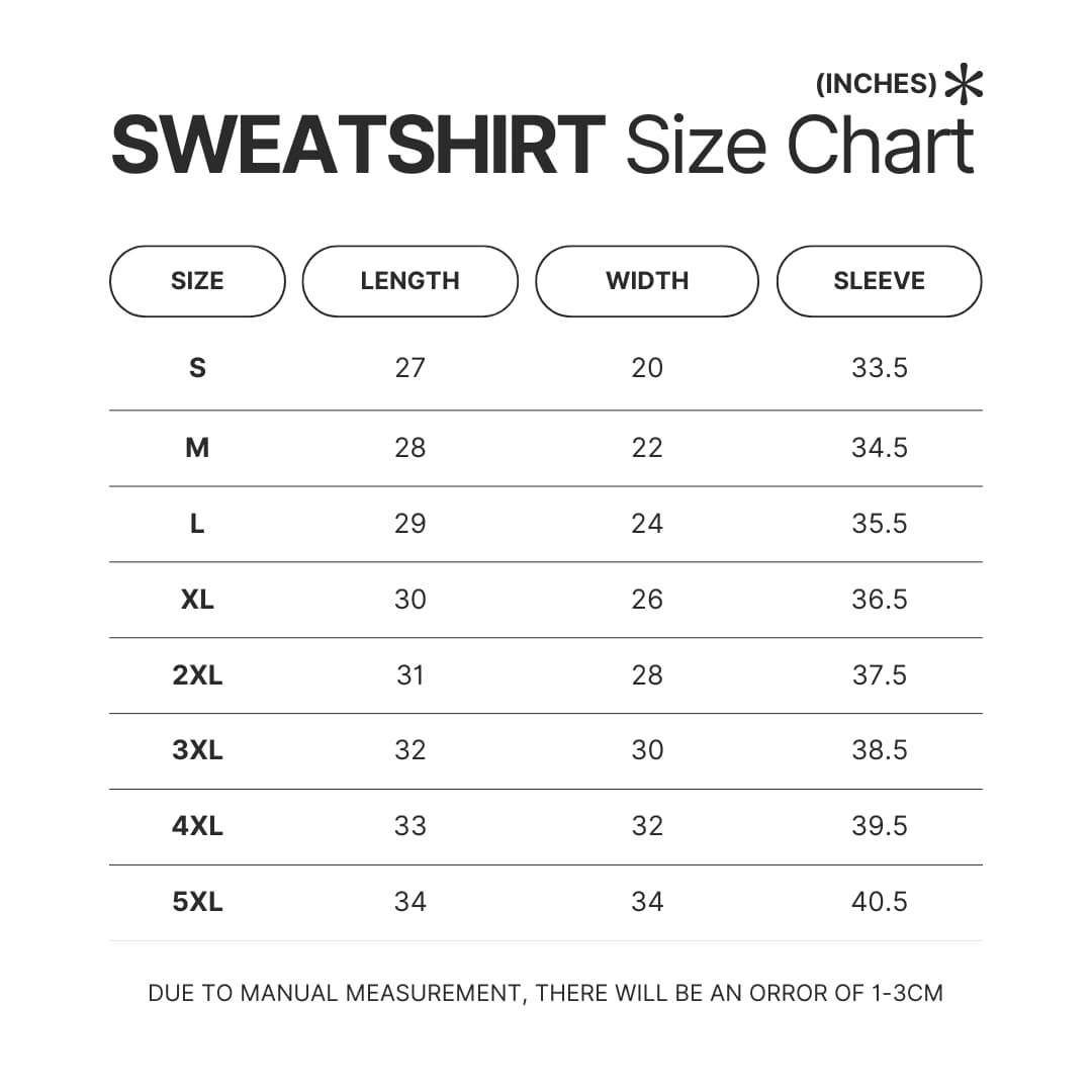 Sweatshirt Size Chart - Genshin Impact UK Shop