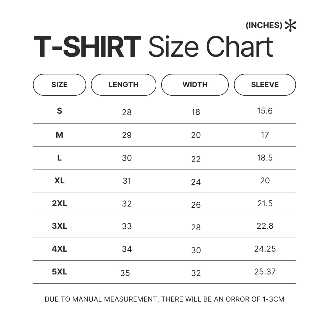 T shirt Size Chart - Genshin Impact UK Shop