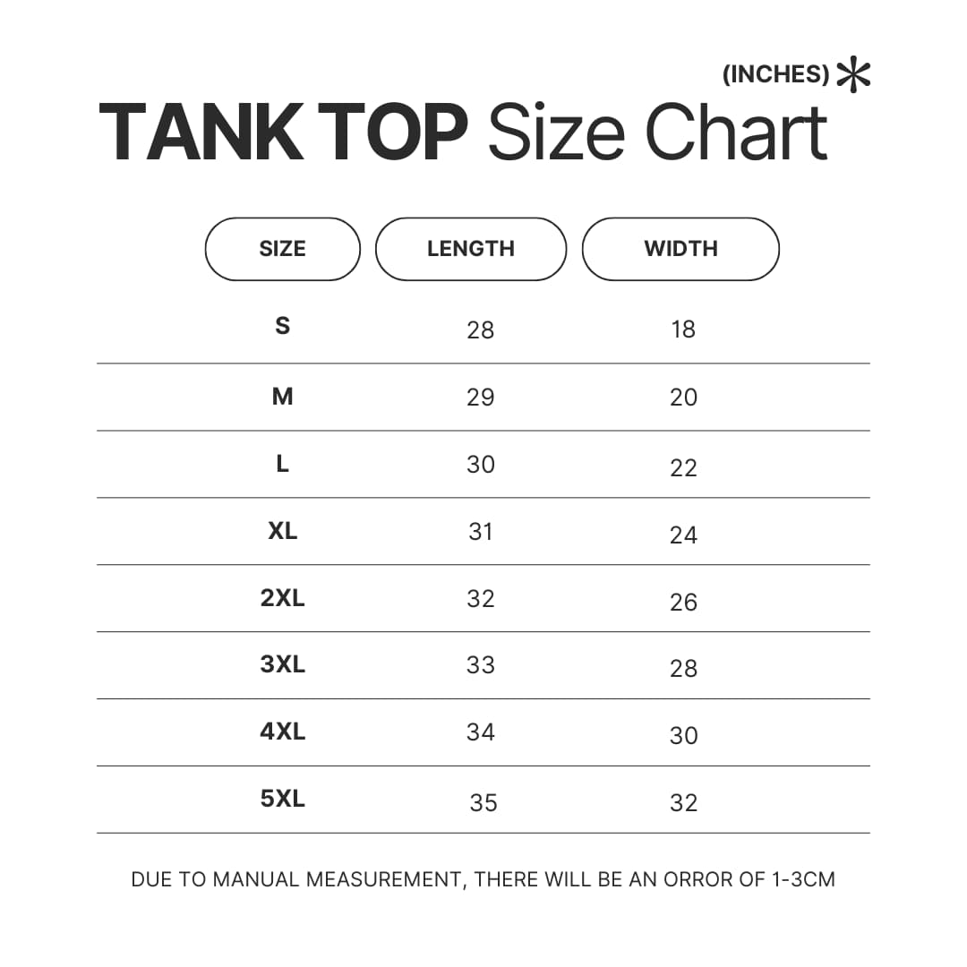 Tank Top Size Chart - Genshin Impact UK Shop