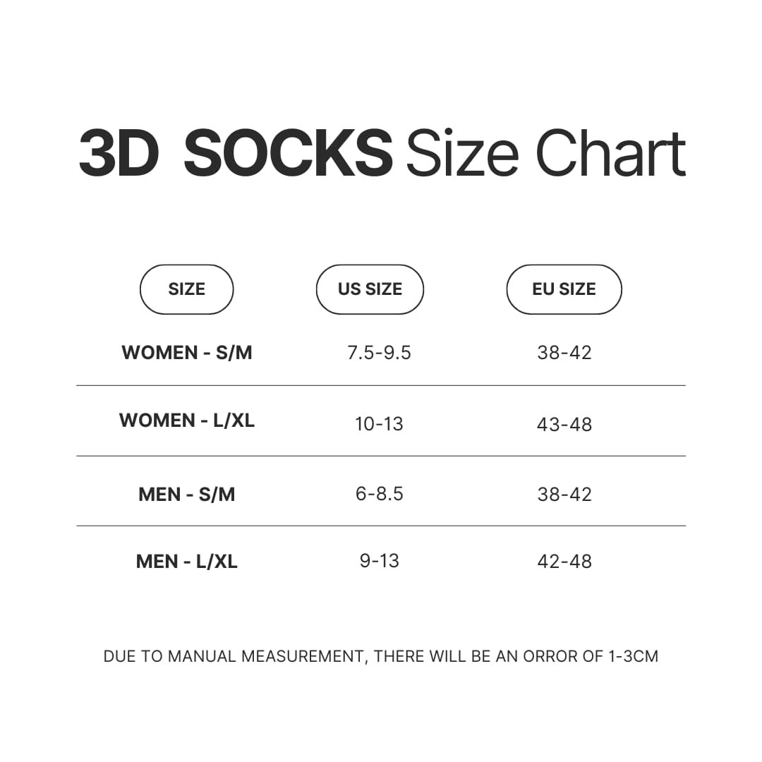 3D Socks Size Chart - Genshin Impact UK Shop