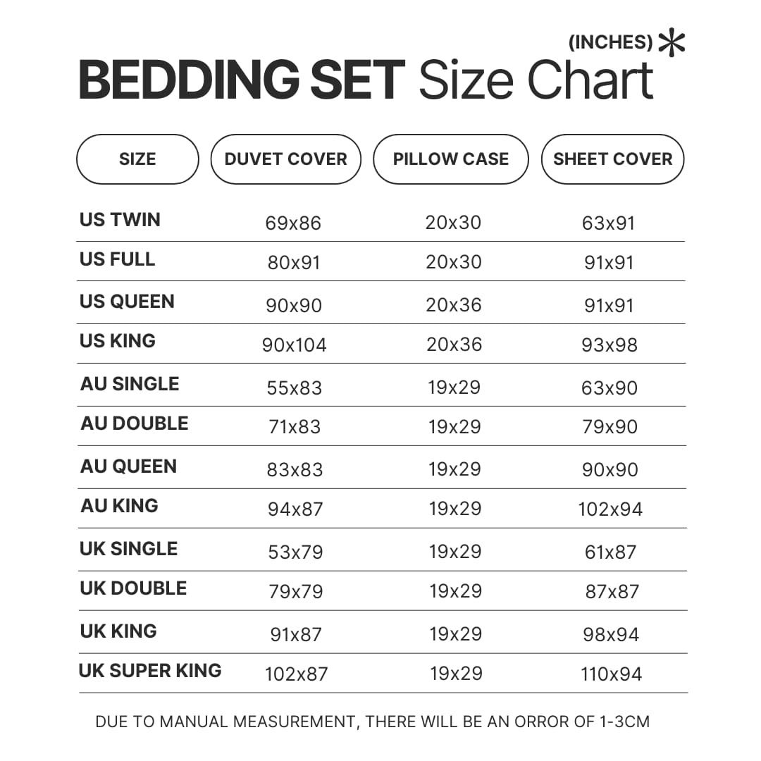 Bedding Set Size Chart - Genshin Impact UK Shop